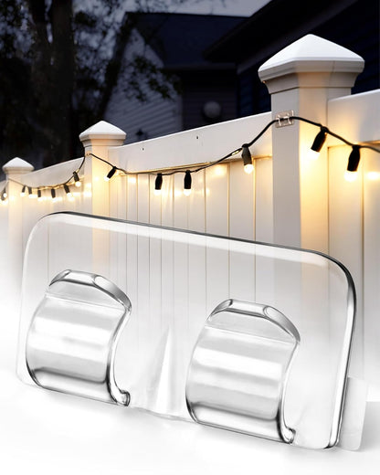 26Pcs Hetyue Hooks for Outdoor String Lights Clips: Heavy Duty Light Hook with Waterproof Adhesive Strips - Outside