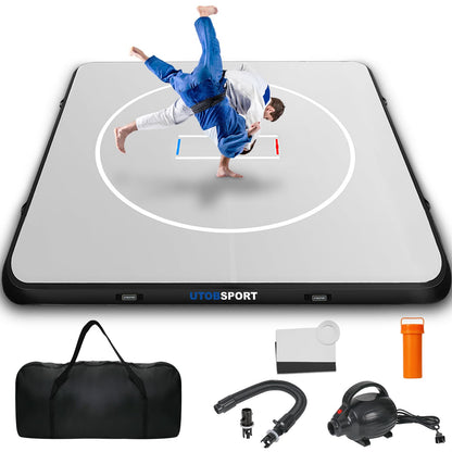 Inflatable Wrestling Mat 8x8FTx6"Thick, Jiu Jitsu Mats, PVC Landing Training Mat Foldable for Home Gym BJJ, MMA, Martial Art, Boxing, Grappling and Judo (Grey Black)