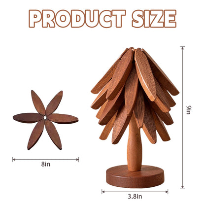 Natural Foldable Black Walnut Wooden Trivet Set - 4 Trivets + 1 Stand for Hot Dishes, Pot, Bowl, Teapot, Hot Pot Holders(Black Walnut)