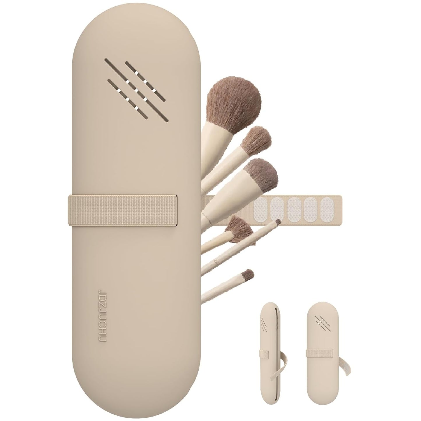 Skiennix Travel Makeup Brush Holder - Silicone Cosmetic Organizer Pouch in Walnut Color