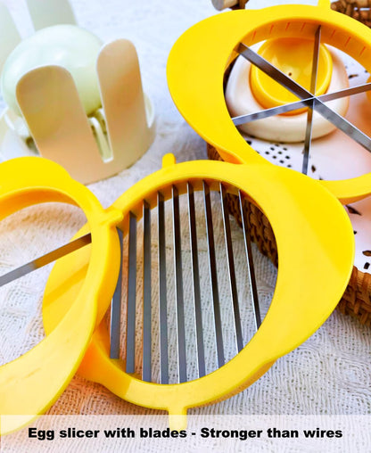[Upgraded] Jawbush 3 in 1 Egg Slicer with Metal Blades for Hard Boiled Eggs & Soft Fruits, Stainless Steel Hard Boiled Egg Cutter, Heavy Duty Strawberry Mushroom or Ham Slicer, Dishwasher Safe