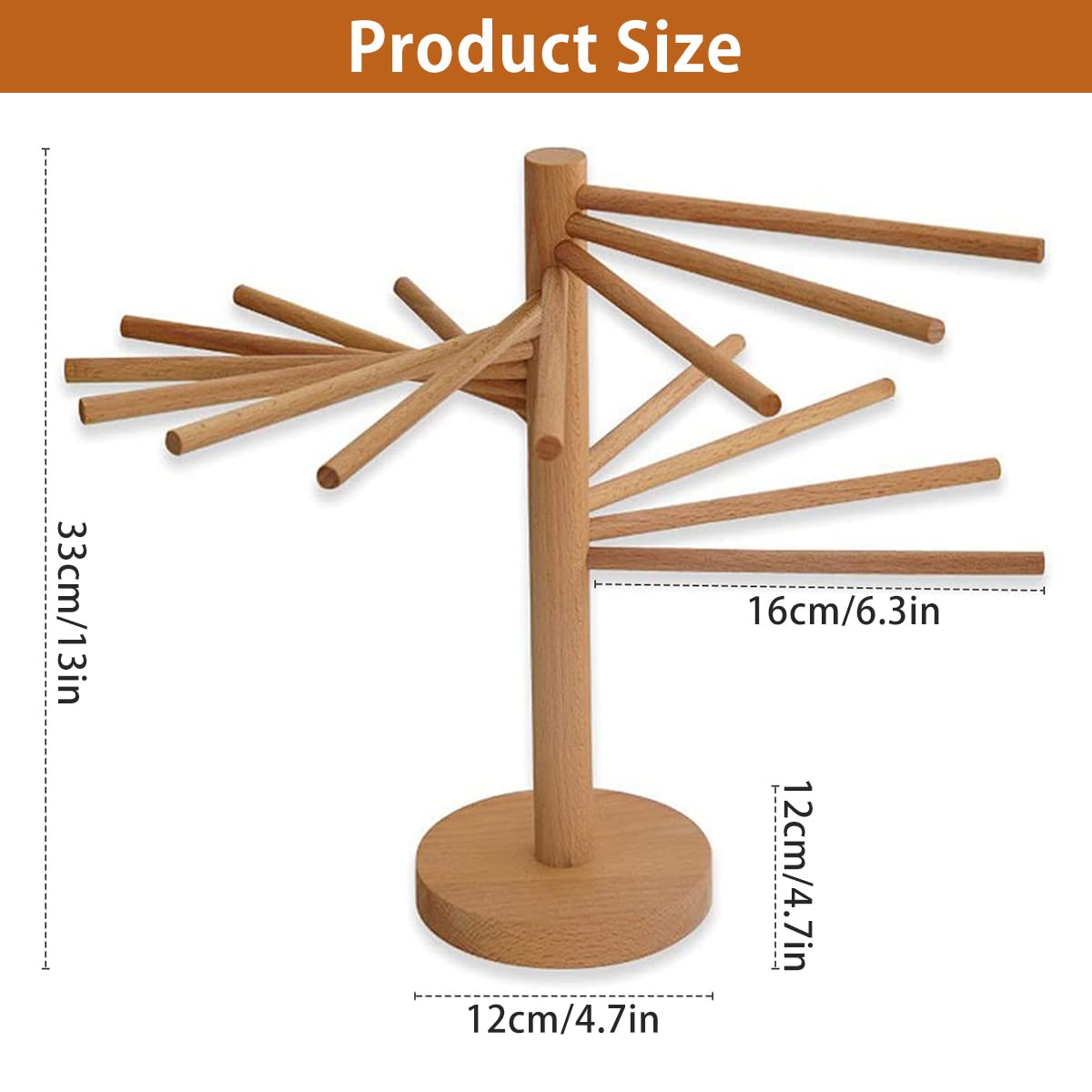 Collapsible Pasta Drying Rack Wooden Spaghetti Stand Dryer with 16 Suspension Rods Homemade Fresh Noodle Hanger Easy Storage(Log Color)