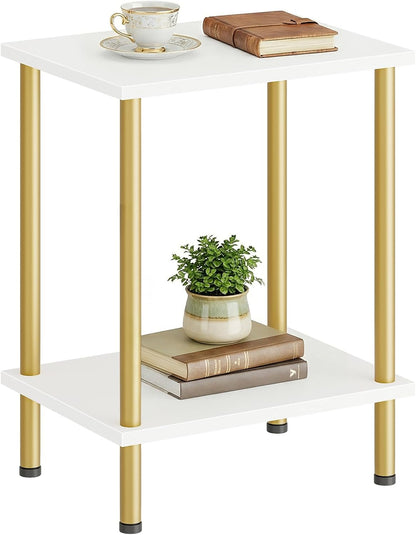 2-Layer DW09BZ01 HOOBRO End Table, Small Side Table, Nightstand with Storage Shelves, Sofa Table for Small Spaces