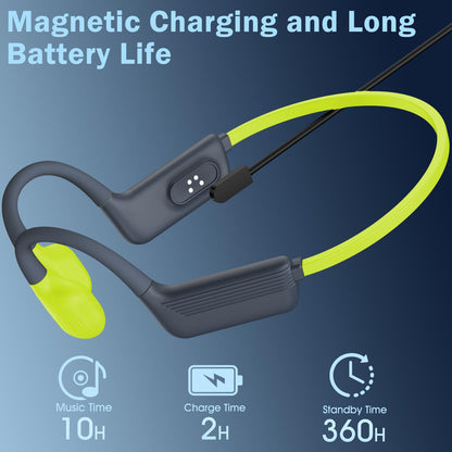 MARLALL Swimming Headphones-Bone Conduction Headphones, IP68 Waterproof Open Earphones, LiteSurge Bluetooth 5.4 Underwater Sport Earbuds with 32 GB MP3 Memory for Swimming, Marathon-Lime Green