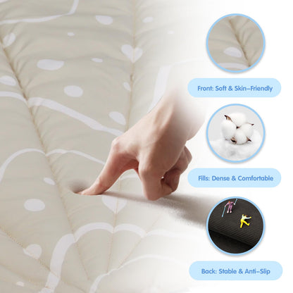 Baby Play Mat, Oversize Shell Tummy Time Mat with 6 Detachable Baby Activity Toys, Baby Gyms & Playmats for Babies 0-6 Months, Baby Essentials Mat for Floor Newborn Baby Shower Gifts (Beige)