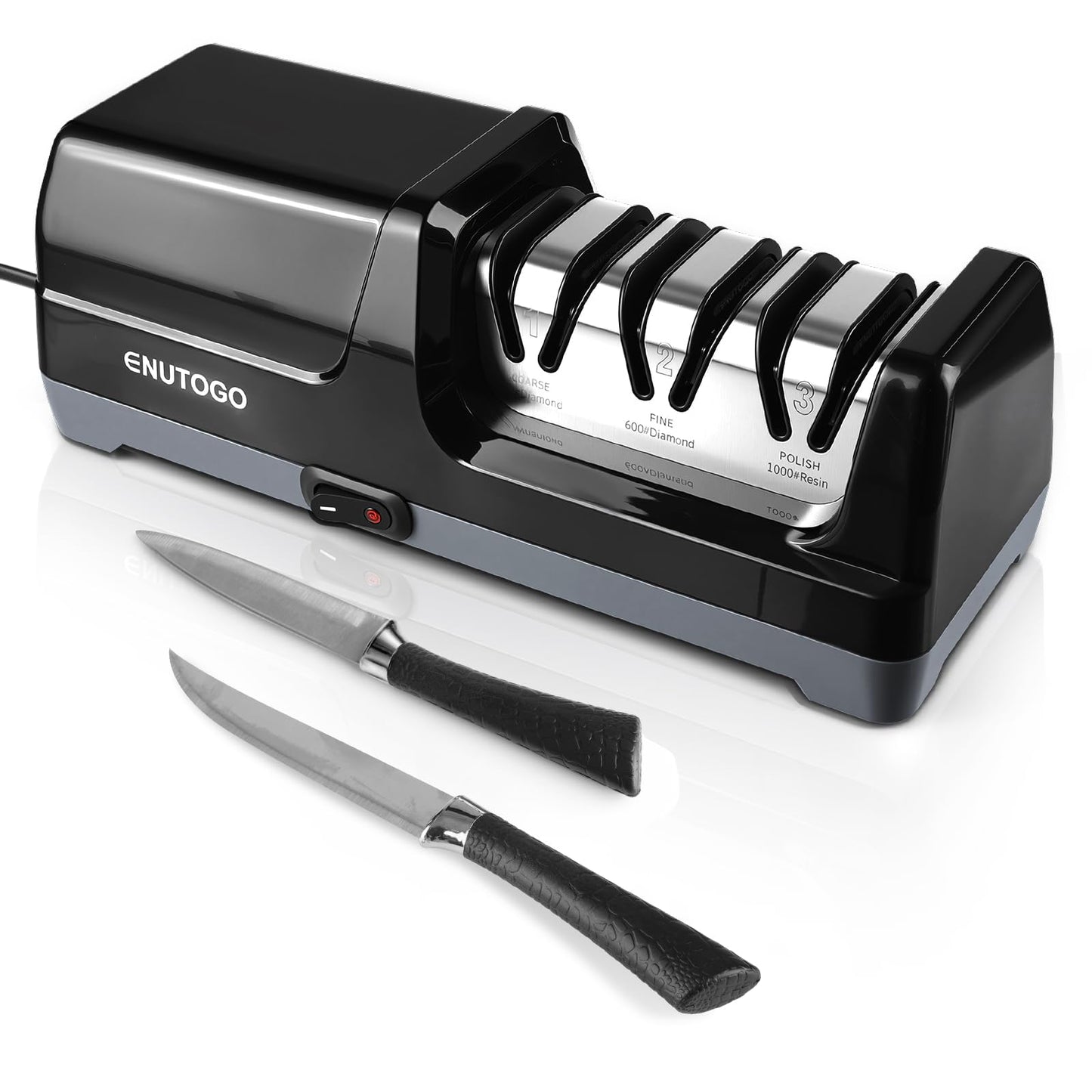 Enutogo Knife Sharpener, Professional 3-Stage Electric Knife Sharpener for Kitchen Knives, 100% Diamond Abrasive for 20° Precision Angle Guide, Quickly Sharpening and Polish Blades