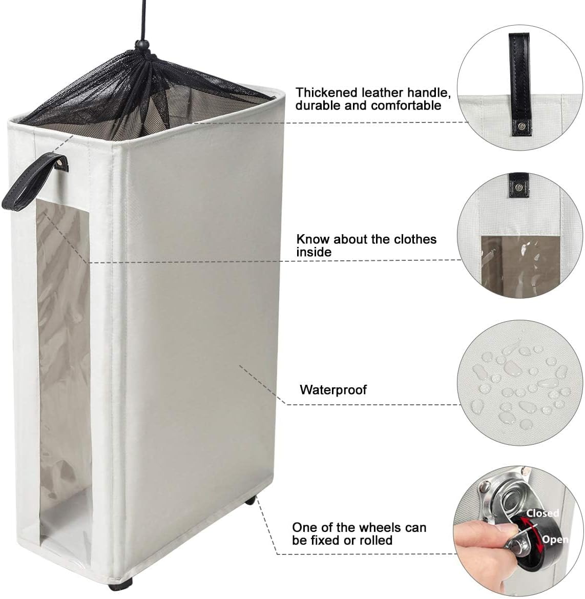 ZERO JET LAG 25 Inches Slim Laundry Storage Hamper - Large Rolling Clothes Bin with Clear Window