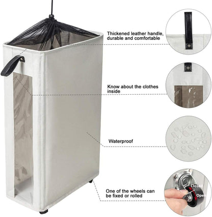ZERO JET LAG 25 Inches Slim Laundry Storage Hamper - Large Rolling Clothes Bin with Clear Window