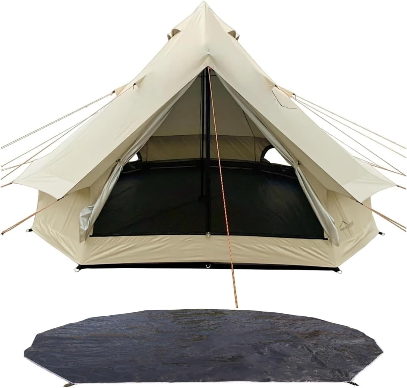 DANCHEL OUTDOOR B2 Portable Yurt with Footprint Tarp for All Year Living, 4 Season Bell Tent 4/6 Person Family Camping Glamping Party 300D Oxford Khaki,4m/13ft