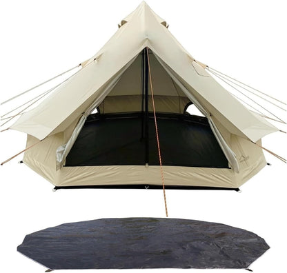 DANCHEL OUTDOOR B2 Portable Yurt with Footprint Tarp for All Year Living, 4 Season Bell Tent 4/6 Person Family Camping Glamping Party 300D Oxford Khaki,4m/13ft