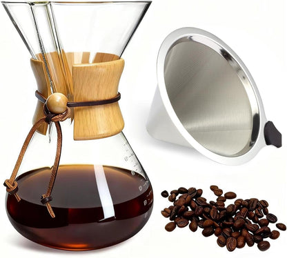 34oz Set (10 Cup/34 oz) Pour Over Coffee Maker with Filter Subjectthree Glass Coffee Carafe Dripper Pourover
