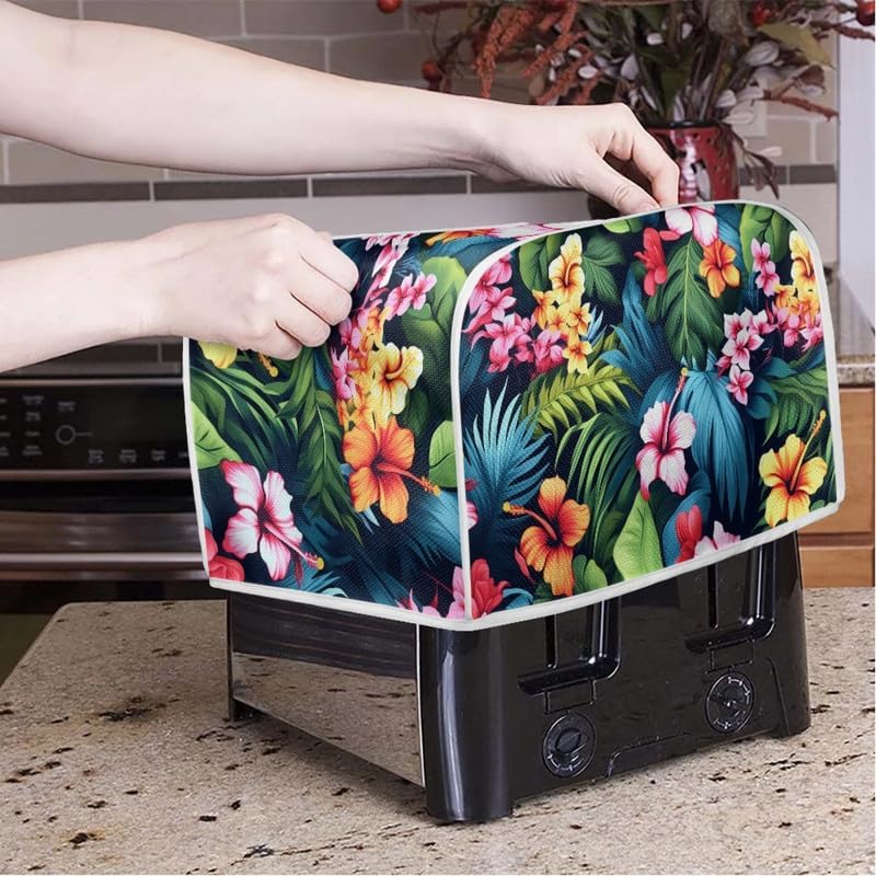 Tropical Floral Hibiscus 2 Slice Toaster Cover, Plus Size Dust Cover for Microwave Oven, Hawaii Island Style Flowers