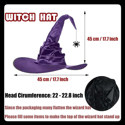 WXOIEOD Purple Witch Hat for Woman Mens Adult Large Witch Hats Halloween Cosplay Costume with Spider Decorations