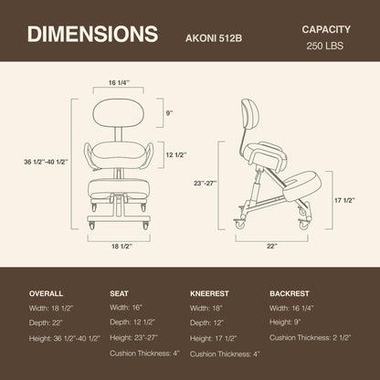 DR.LOMILOMI Ergonomic Kneeling Chair with Backrest, Improve Posture, Thick Cushions, Locking Wheels for Home & Office, AKONI 512B (Vanilla)