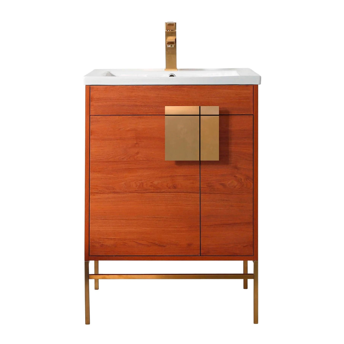 Fine Fixtures 24 Inch Bathroom Vanity with Sink, Vitreous China Walnut Sink, Satin Brass Hardware, Elegant Bathroom Vanities for Modern Homes, Easy Installation