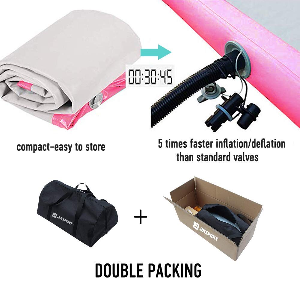 AKSPORT Air Mat Tumble Track Gymnastics Tumbling Mat Inflatable Mats With Electric Air Pump for Home Use/Tumble/Gym/Training/Cheerleading/Parkour/Beach/Park/Water 3.3/10/13.12/16.4/20/23-39ft (pink, 13.12)