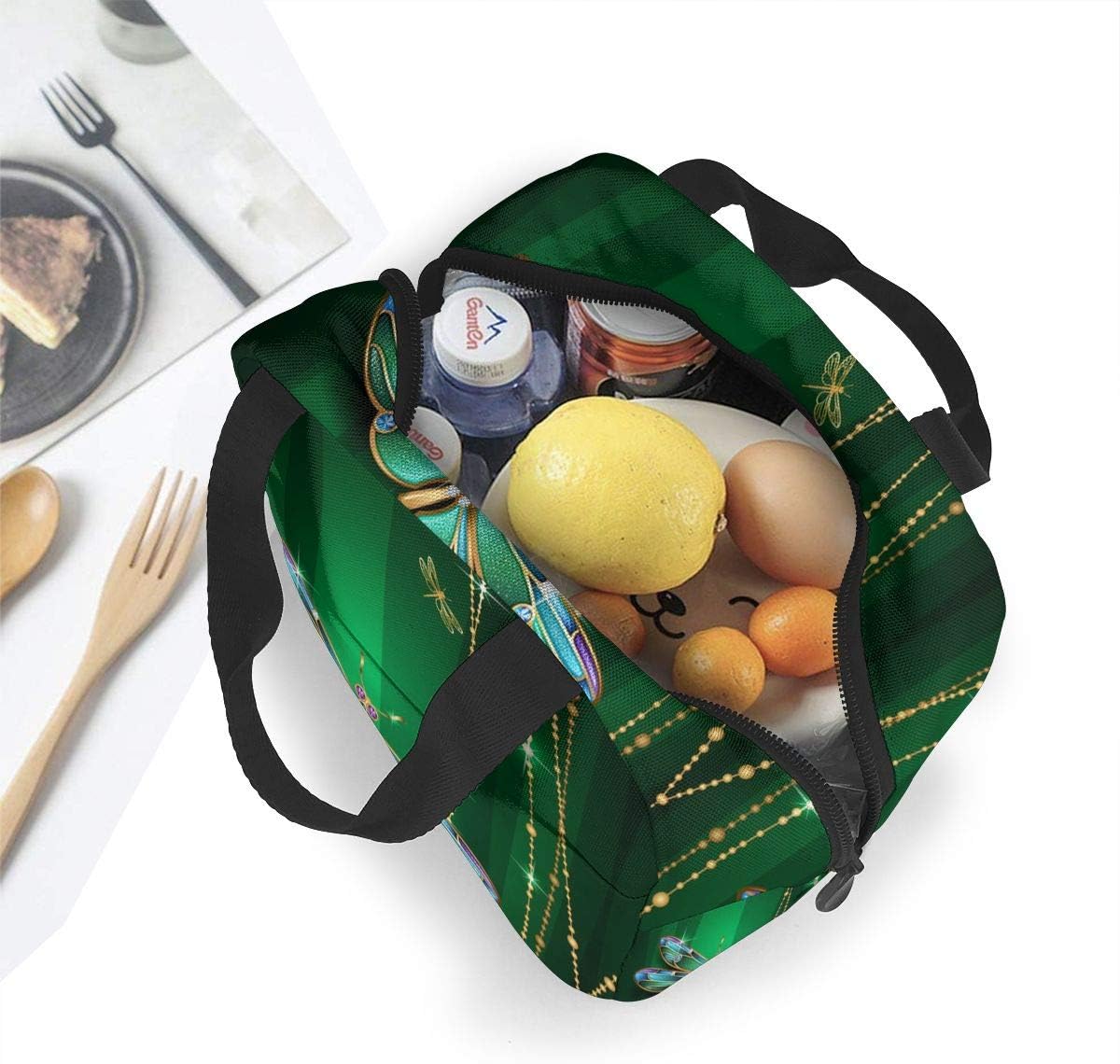 Dragonfly Green Insulated Lunch Box - Reusable Cooler Tote Bag for Women & Men Work Picnic or Travel