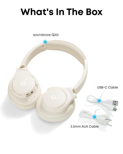 Soundcore by Anker Q20i Hybrid Active Noise Cancelling Headphones, Wireless Over-Ear Bluetooth, 40H Long ANC Playtime, Hi-Res Audio, Big Bass, Customize via an App, Transparency Mode (White)