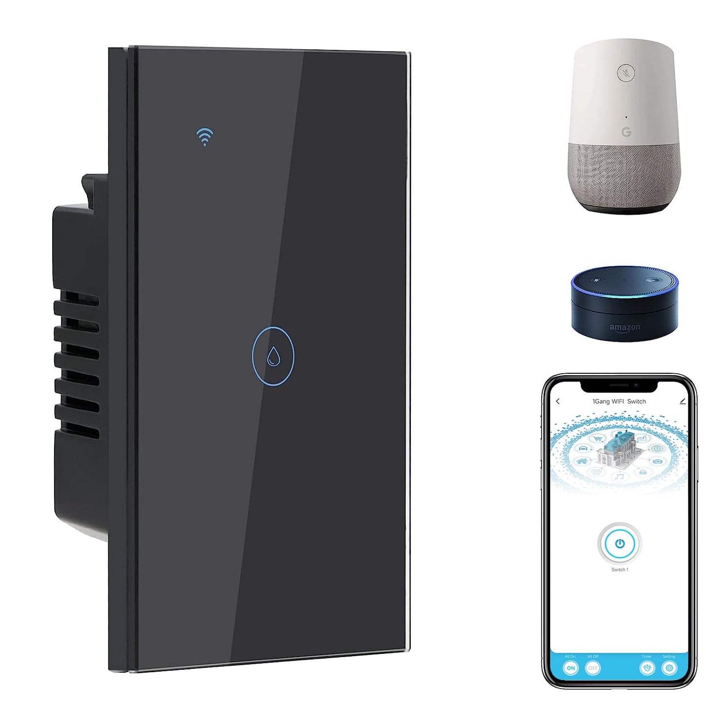 BSEED Smart Light Switch,1 Gang WiFi Touch Switch with Smart Life APP Control and Timing Function,Black Single Pole Switches Work with Amazon Alexa,Google Assistant -(3 Way) Multi-Control Association