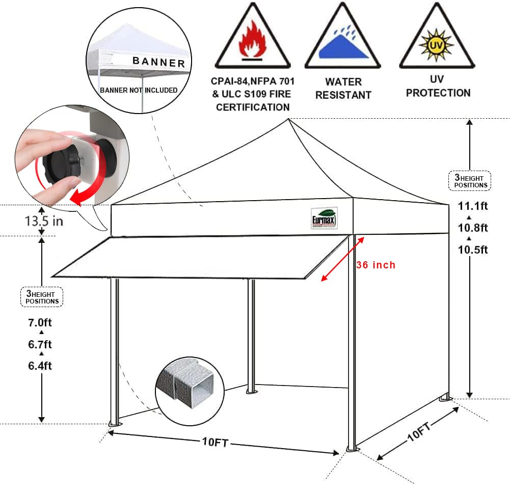 Eurmax USA 10x10 Pop Up Canopy,Commercial Tent with Patented No-Tip Rolling Bag,30sqft Extension Awning & 4 Zippered Removable Walls,UV & Water Resistant,Heavy Duty Instant Shelter Gazebo,Yellow