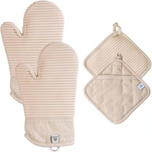 Extra Long Silicone Oven Mitts by [Brand Name] - Heat Resistant 500°F | BPA-Free 4-Piece Kitchen Set