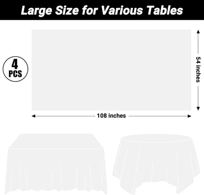 Skiennix White Plastic Tablecloths - Sturdy Disposable 54 x 108 Inches for Effortless Cleanup | Perfect for Parties & Picnics