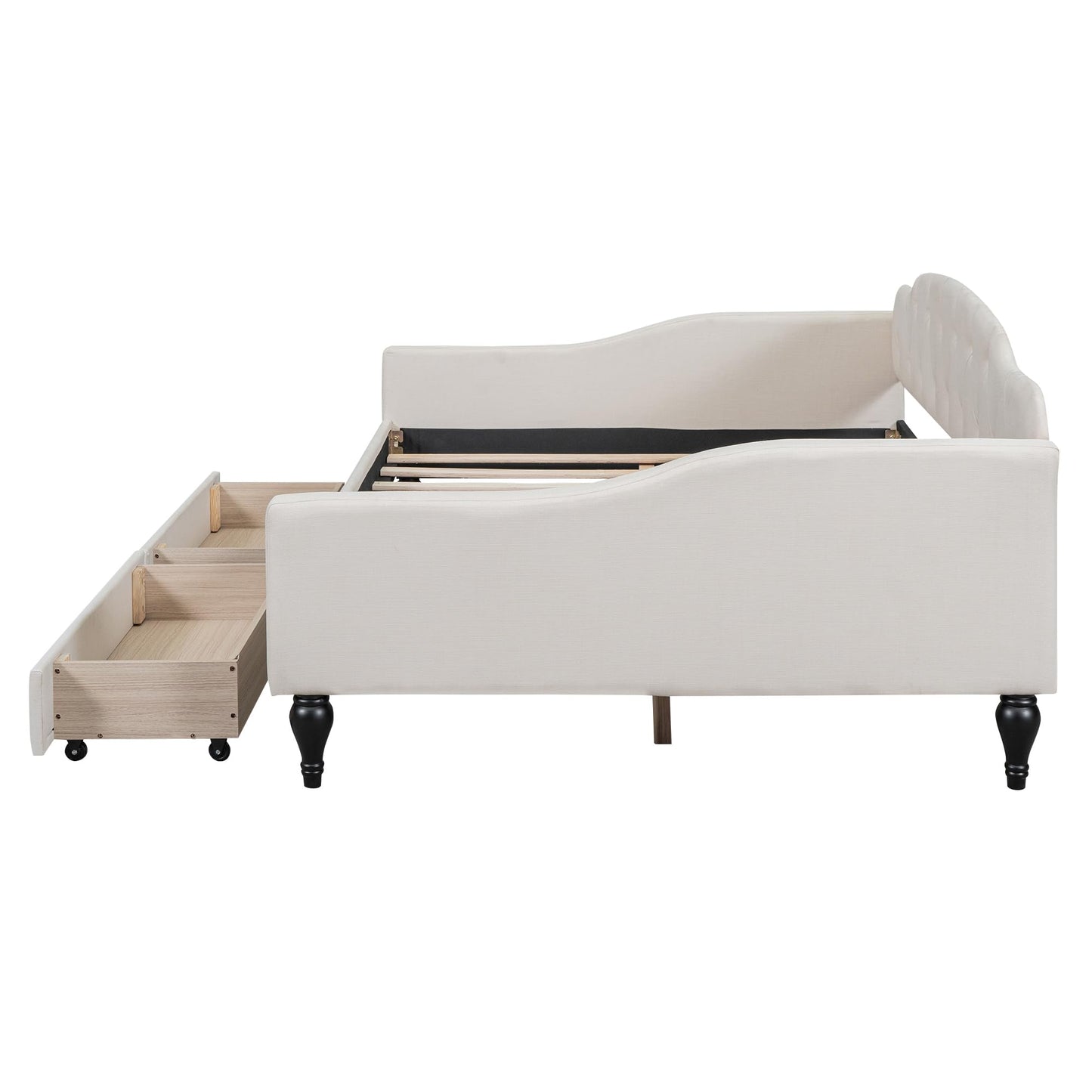 Acosure Full Size Upholstered Tufted Daybed with Two Storage Drawers,Linen Sofa Bed,Easy Assemble & No Box Spring Needed,Perfect for Small Space,Bedroom,Livingroom,Guest Room, Beige