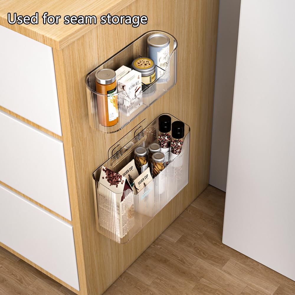 HQahnekme 2PCS Cabinet Door Organizer,Self Adhesive Kitchen Cabinet Organizer,Cabinet Door Storage Box for Bathroom/Kitchen/Living room,Storage shelf rv must haves. (transparent)