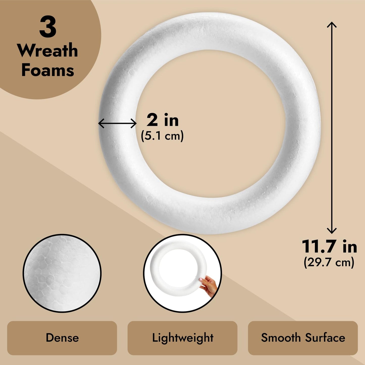 Juvale Foam Wreath Form - 12 x 12 x 2 in, Pack of 3, White - Foam Wreath Ring