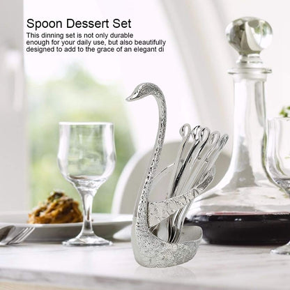 6PCS Small Coffee Spoon Holder Set, Stainless Steel Mini Spoons Dessert Teaspoons Decorative Swan Base Holder with 6PCS Demitasse Espresso Spoons for Coffee Bar, Coffee Station, Party
