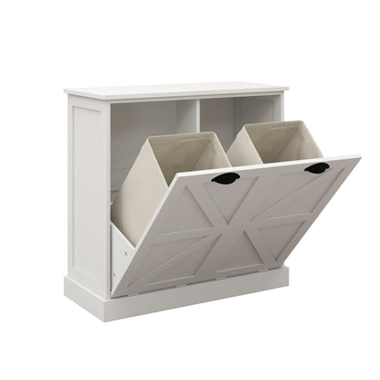 Modern Contemporary Laundry Sorter Cabinet, Two-Compartment Tilt-Out, for Bathroom Living Room Hallway