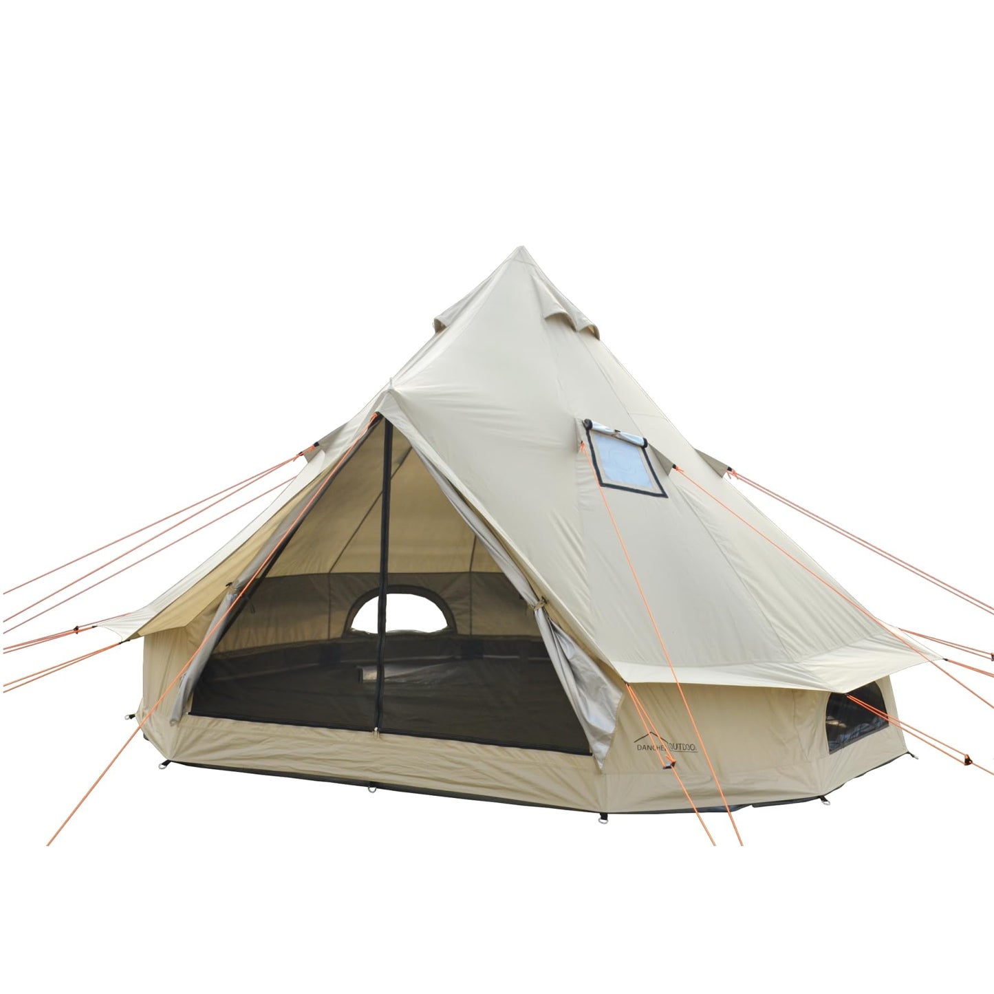 DANCHEL OUTDOOR B2A Portable Bell Tent No Center Pole, 4 Season Yurt with Stove Jack Spacious Interior for 4 Person Camping Hiking Glamping 300D Oxford Nylon,16.4ft/5m Khaki