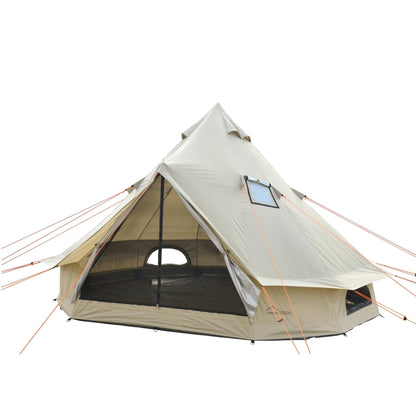 DANCHEL OUTDOOR B2A Portable Bell Tent No Center Pole, 4 Season Yurt with Stove Jack Spacious Interior for 4 Person Camping Hiking Glamping 300D Oxford Nylon,16.4ft/5m Khaki