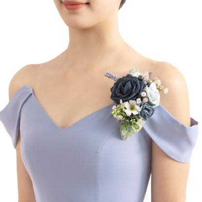 TINGE TIME Artificial Shoulder Corsages Flowers, Set of 2, Mother of The Bride Floral Corsage for Wedding Ceremony Anniversary Formal Dinner Party (Dusty Blue)