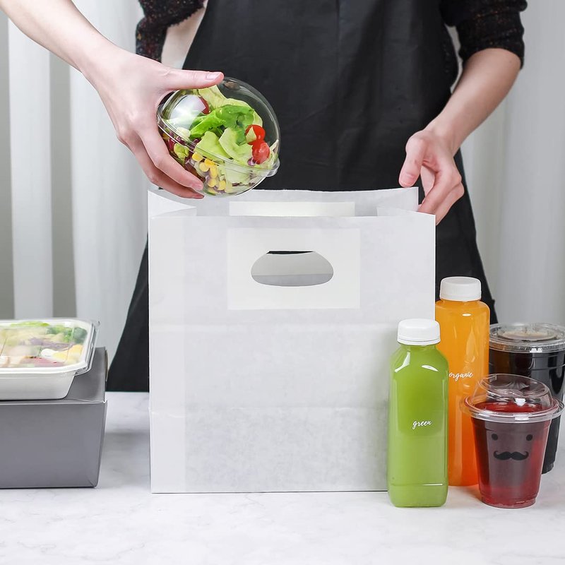 Restaurantware-Bag Tek 11 x 7 Inch Paper Take Out Bags, 100 With Handles Paper Shopping Bags - Rectangle, Medium, White Paper Gift Bags, Sturdy, For Shopping, Parties, Or Take Out