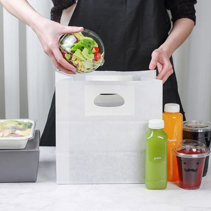 Restaurantware-Bag Tek 11 x 7 Inch Paper Take Out Bags, 100 With Handles Paper Shopping Bags - Rectangle, Medium, White Paper Gift Bags, Sturdy, For Shopping, Parties, Or Take Out