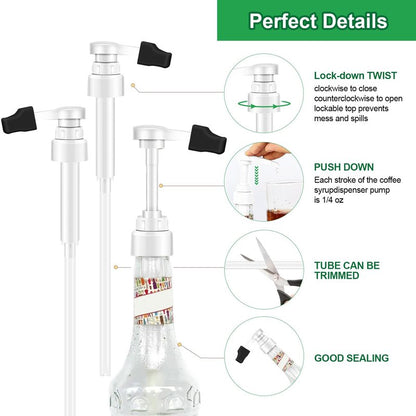 2pcs White Syrup Pump 750ml Glass Bottle White Coffee Syrup Pump with Tip Cap(2) Compatible with Monin Glass Bottles