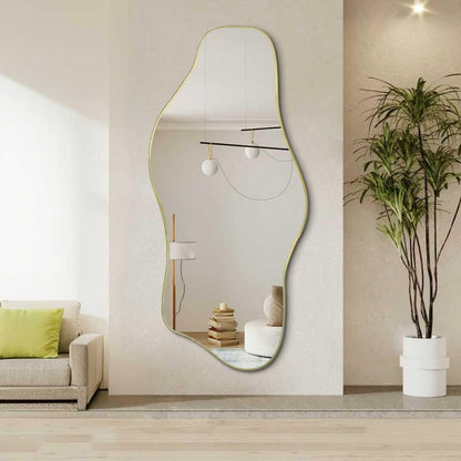 DAOYIJIAJU Irregular Mirror Full Length, 67"x31" Large Asymmetrical Tempered Glass Mirror, Gold Organic Frameless Wall Mirrors for Living Room Bedroom Hallway Entryway, Horizontal or Vertical Hanging