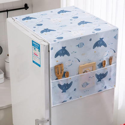 PEVA Refrigerator Dust-Proof Cover, Waterproof Top Cover with Storage Pockets for Home and Kitchen