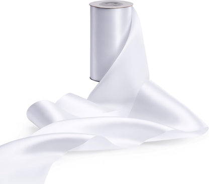 White Satin Ribbon - 4 Inch Double Face for Gift Wrapping & Wedding Decor | 10 Yards