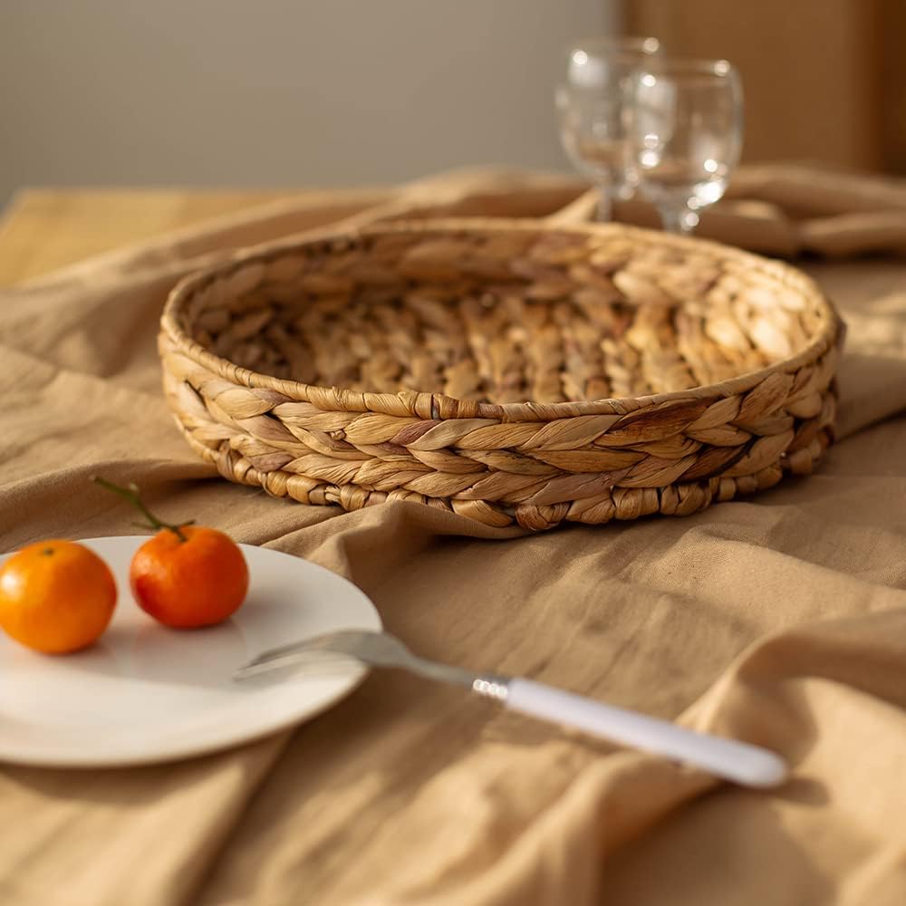 Fruit Tray Weaving by Grass, Round Bins for Vegetable and Arts and Crafts, Large