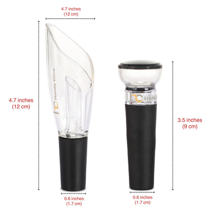 HC Honey Coco Wine Aerator Pourer + Vacuum Pump Stopper, 2-Piece Wine Saver Set, Drip-Free Pour Spout for Smoother Taste, Preserves Open Bottles, Gift-Ready Wine Accessories
