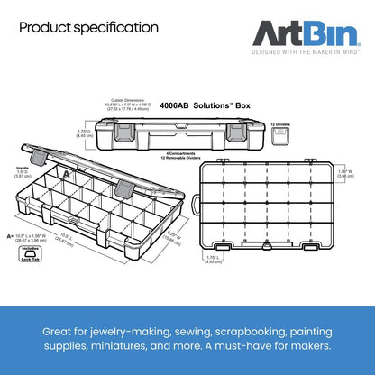 ArtBin 4006AB Medium Solutions Box with Dividers, Art & Craft Organizer, [1] Plastic Storage Case, Clear