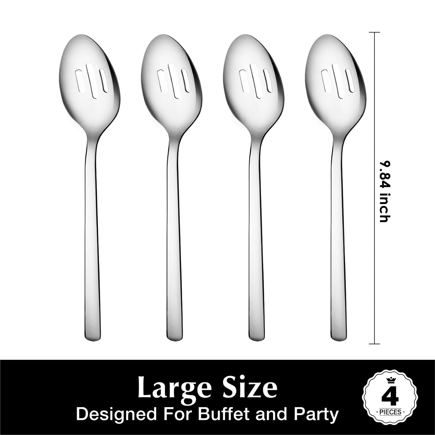 KINGSTONE Slotted Serving Spoons Sets 4 Piece,18/10 Stainless Steel Heavy Duty 9.84inch For Buffet, Wedding, Party,Catering,Dishwasher Safe