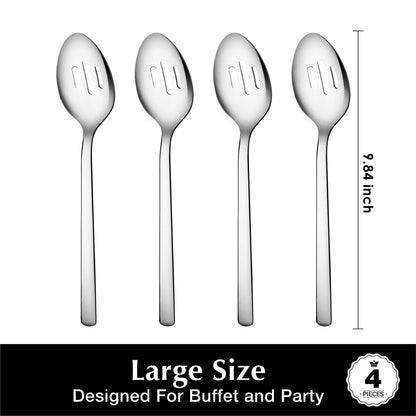 KINGSTONE Slotted Serving Spoons Sets 4 Piece,18/10 Stainless Steel Heavy Duty 9.84inch For Buffet, Wedding, Party,Catering,Dishwasher Safe