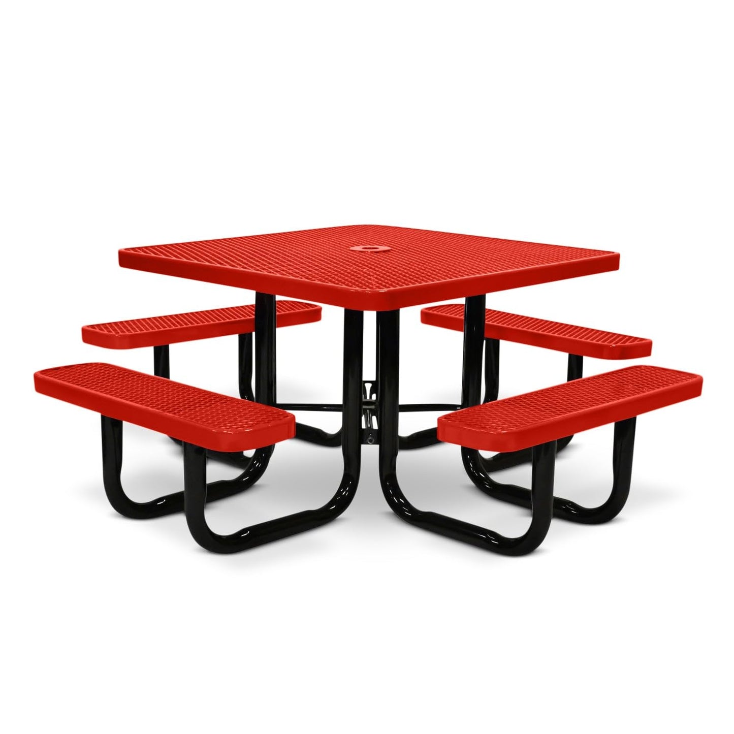 46” Square Heavy-Duty Expanded Metal Red Picnic Table