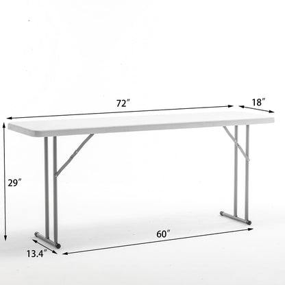 BTEXPERT 6-Foot - 72" Long White Plastic Folding Seminar Training Table Portable 18" Wide Narrow, 29" High, Events Indoor Outdoor Lightweight Set of 10