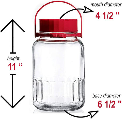 1 Gallon Glass Jar With Lid Wide Mouth Airtight Plastic Pour Spout Lids Bulk-Dry Food Storage Pickling Mason Jar