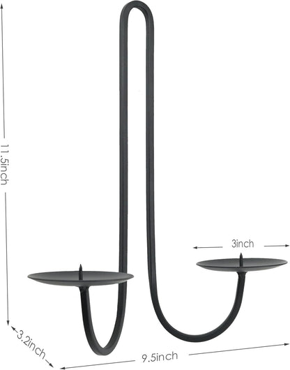 Double Armed Iron Candle Holders, Metal Wall Sconce Holder Set of 2, Black Modern Wall Candle Sconces for Living Room,