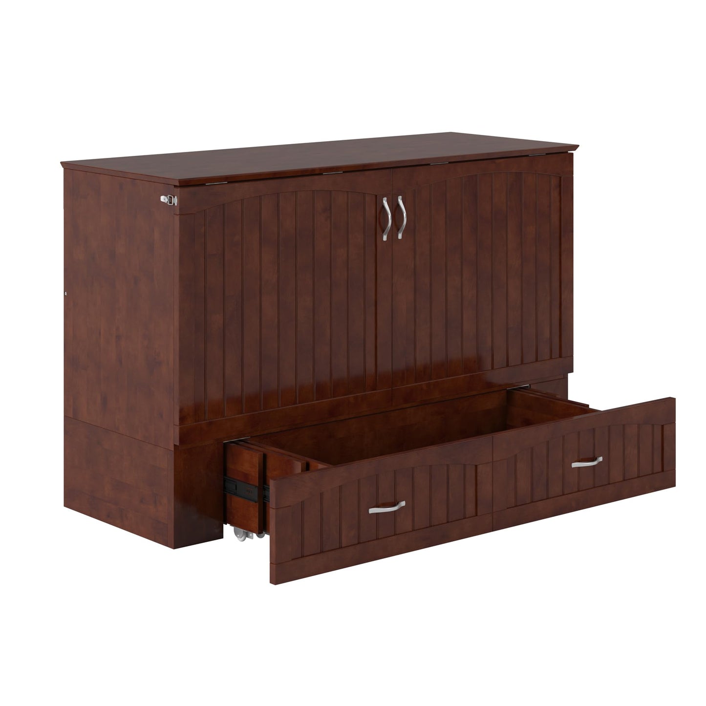 AFI, Aspen Mid-Century Modern Queen Solid Wood Murphy Bed Chest with 6" Mattress, Storage Drawer & Built-in USB Charger, Walnut